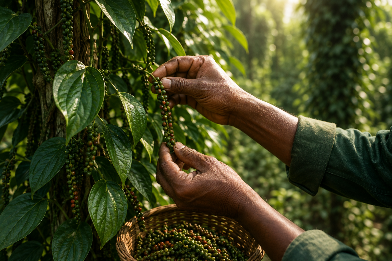 Kerala Plantation Farmer Harvesting Spices